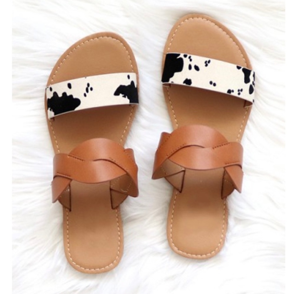 Qupid Twisted Mix Cow Print Sandals
